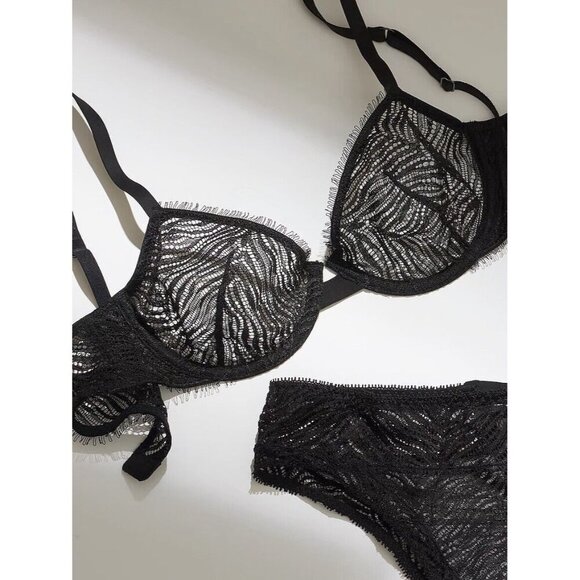 Victoria's Secret Other - Victoria’s Secret Black Unlined Demi Wired Zebra Mesh Lace Wired Bra Size 32C